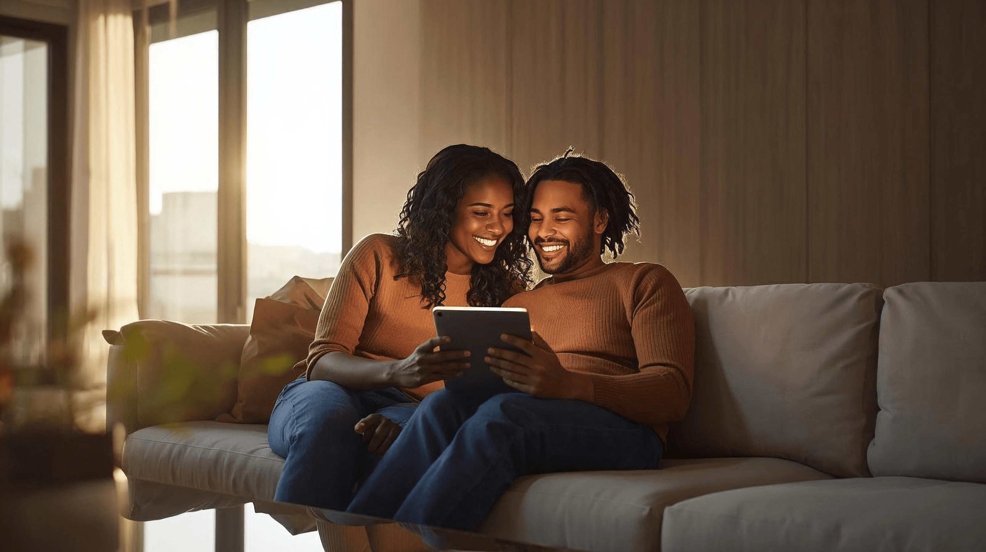 Couple managing finances at home