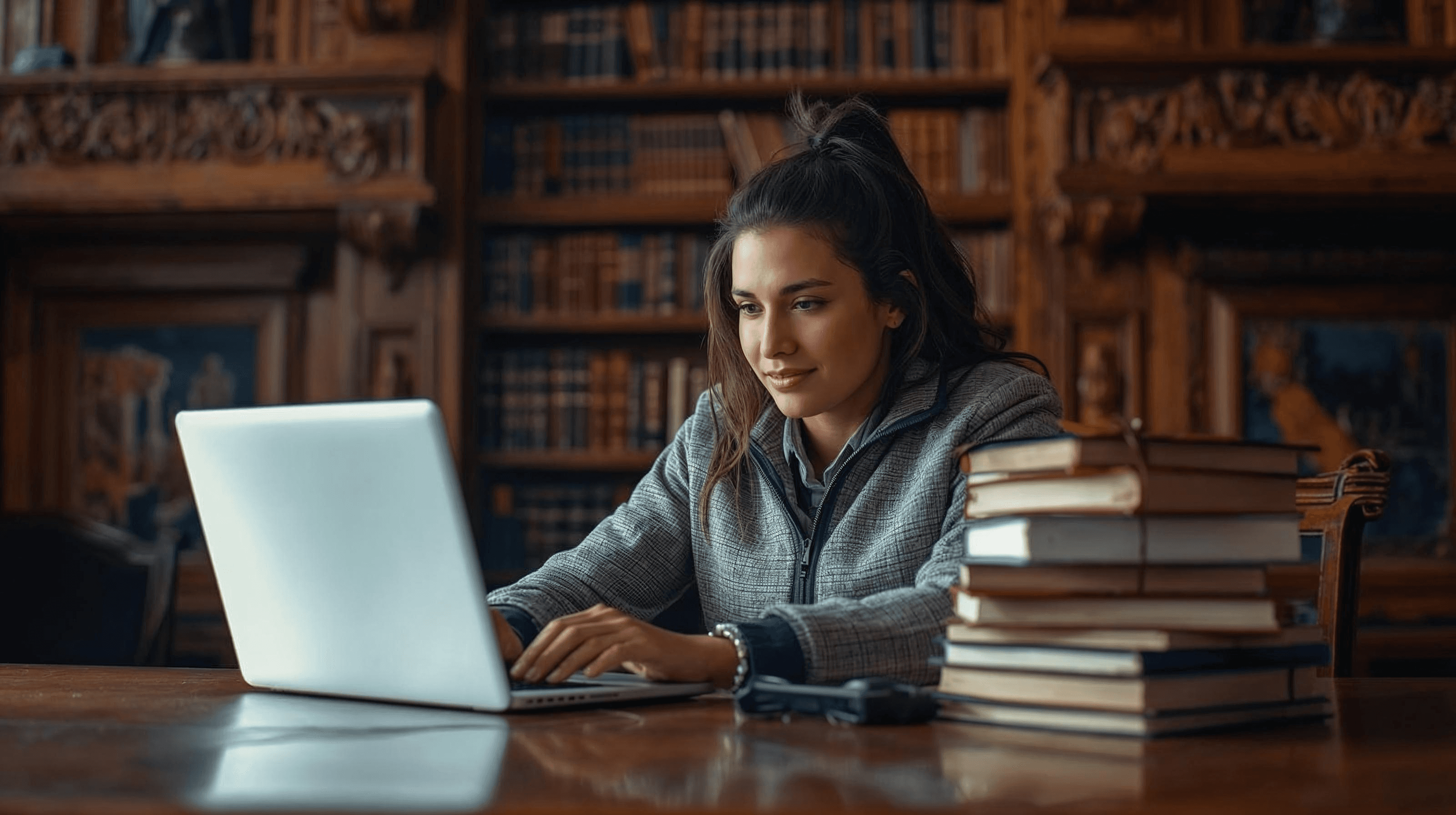 Student studying in library