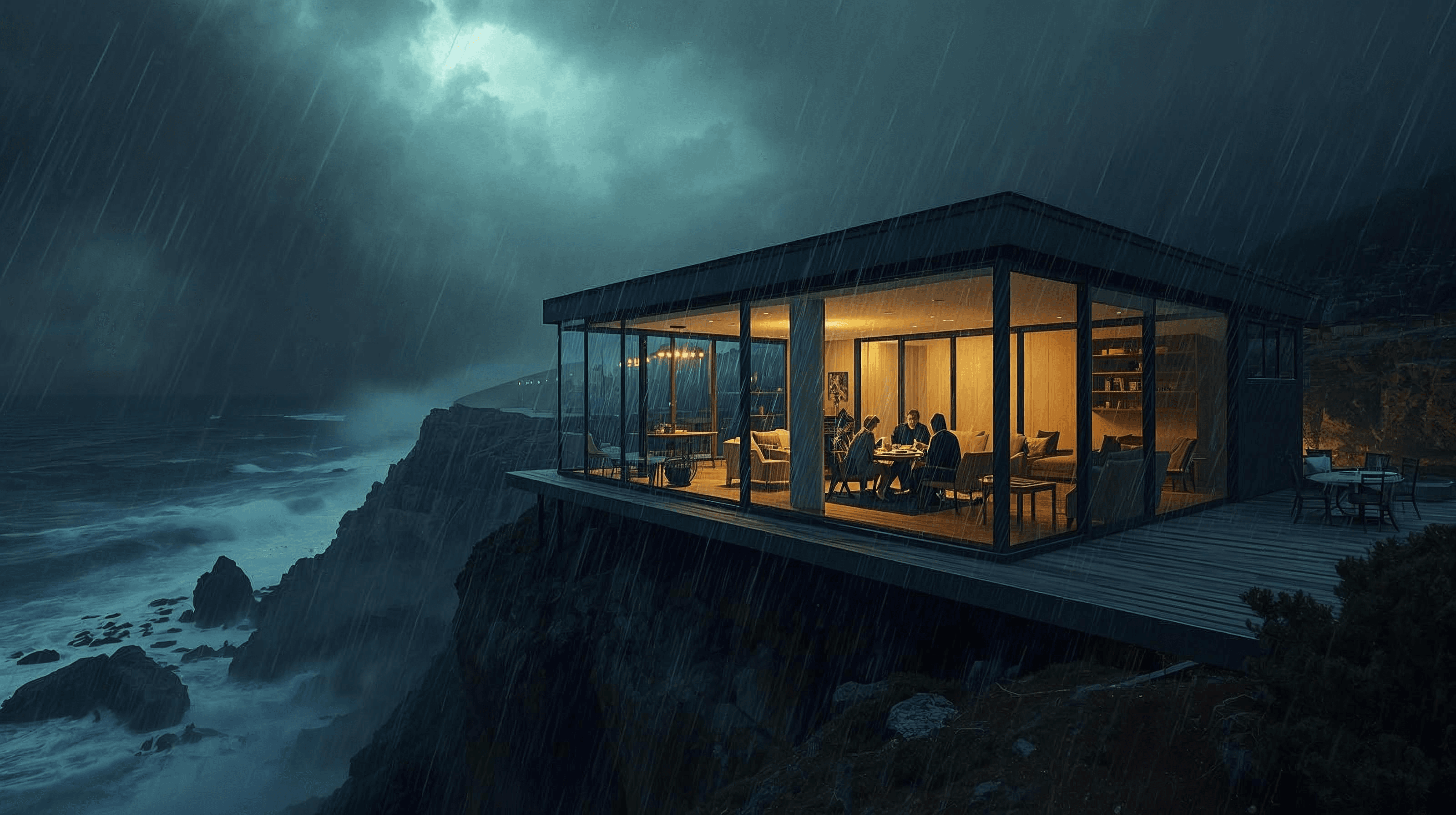 Safe family in their home during a storm