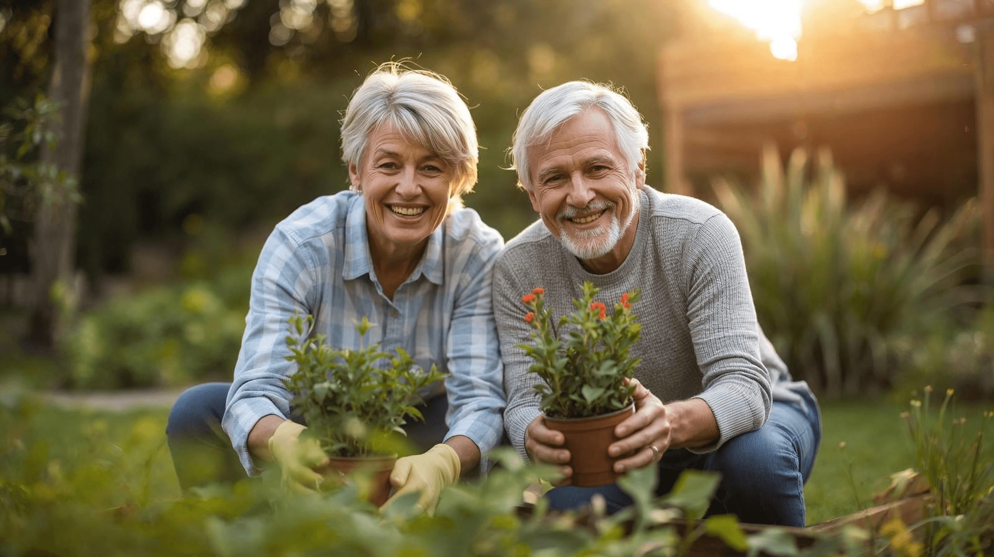Senior couple gardening