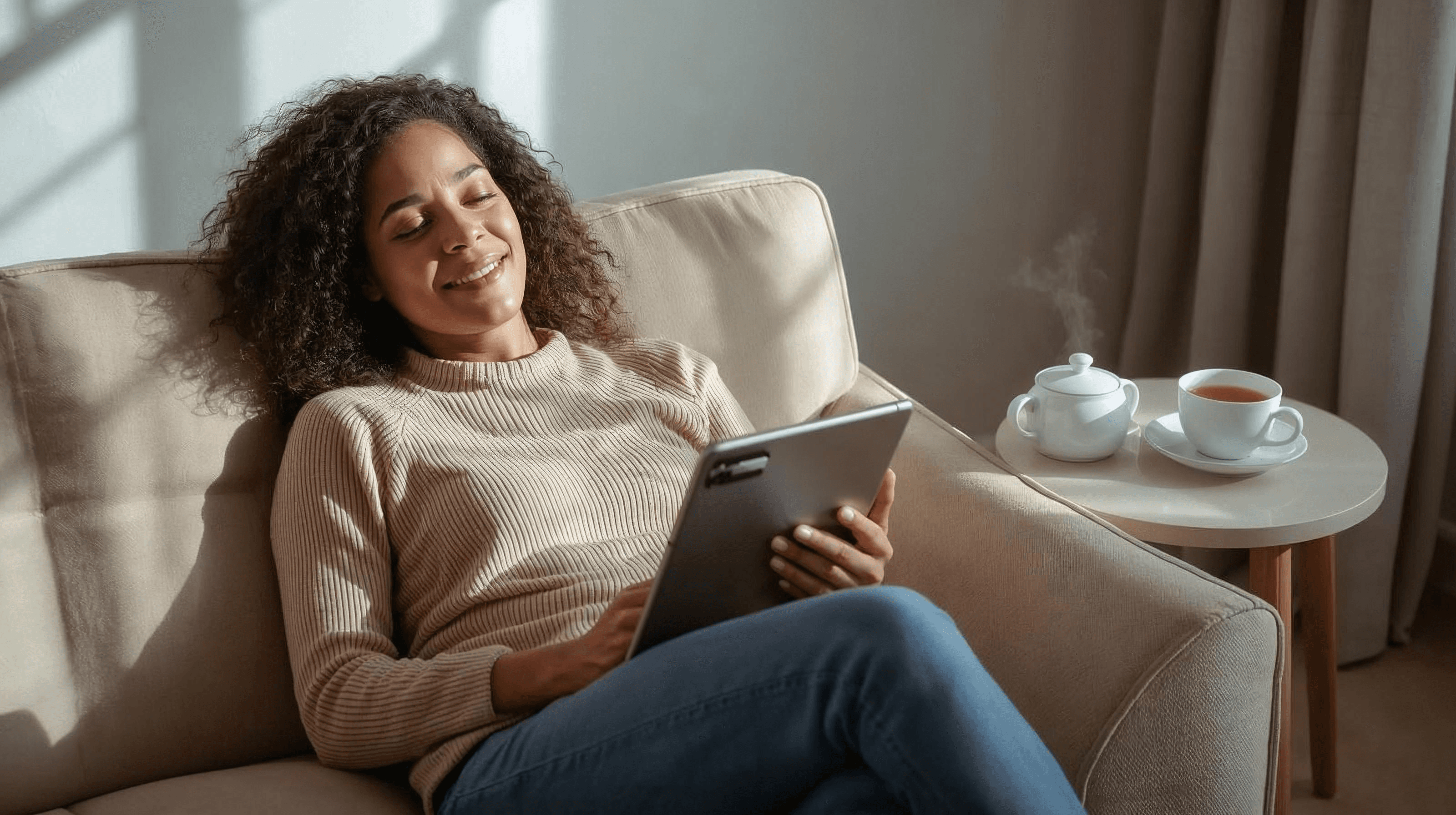 Woman paying bills on tablet