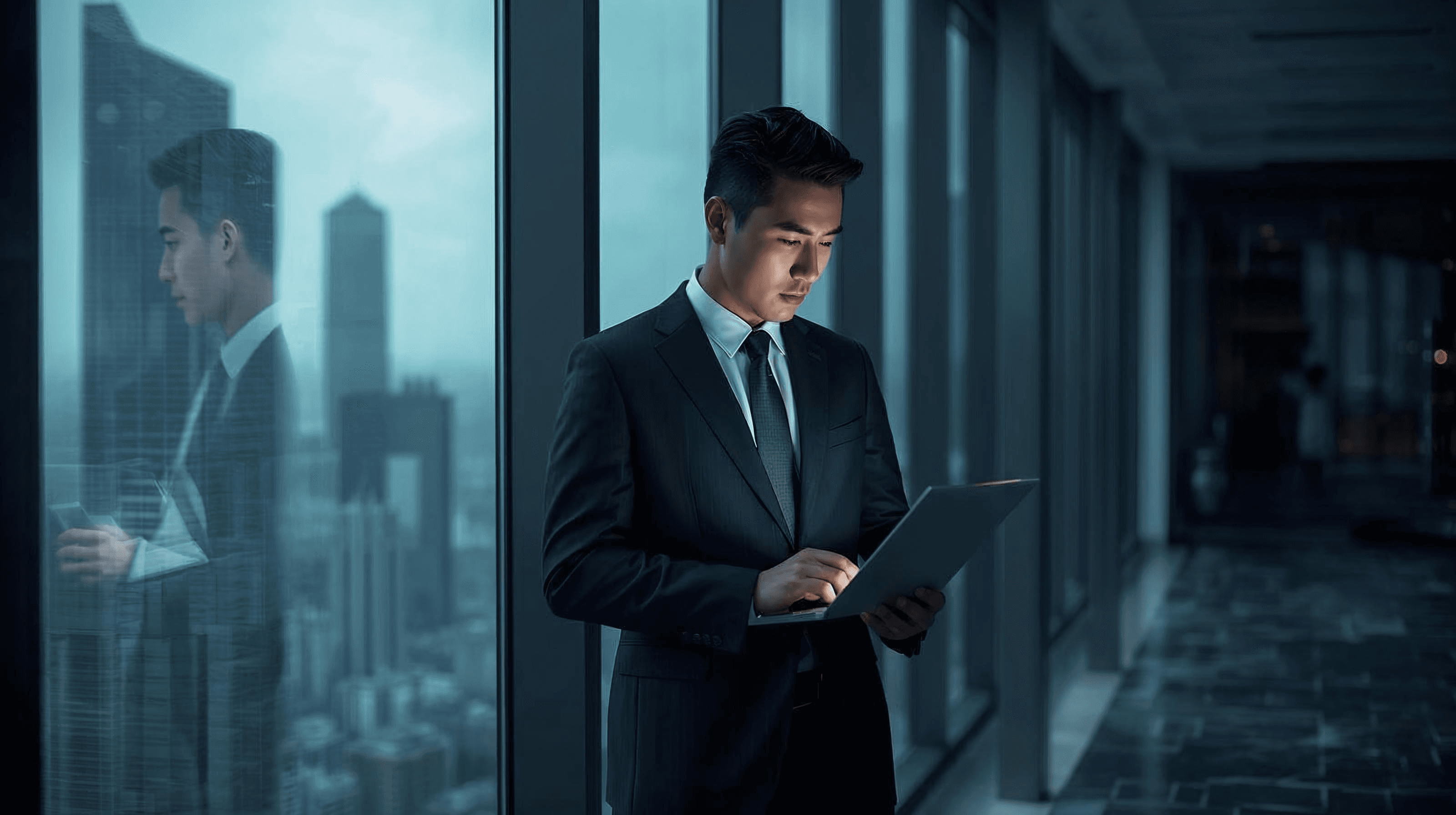 Business executive approving transfer