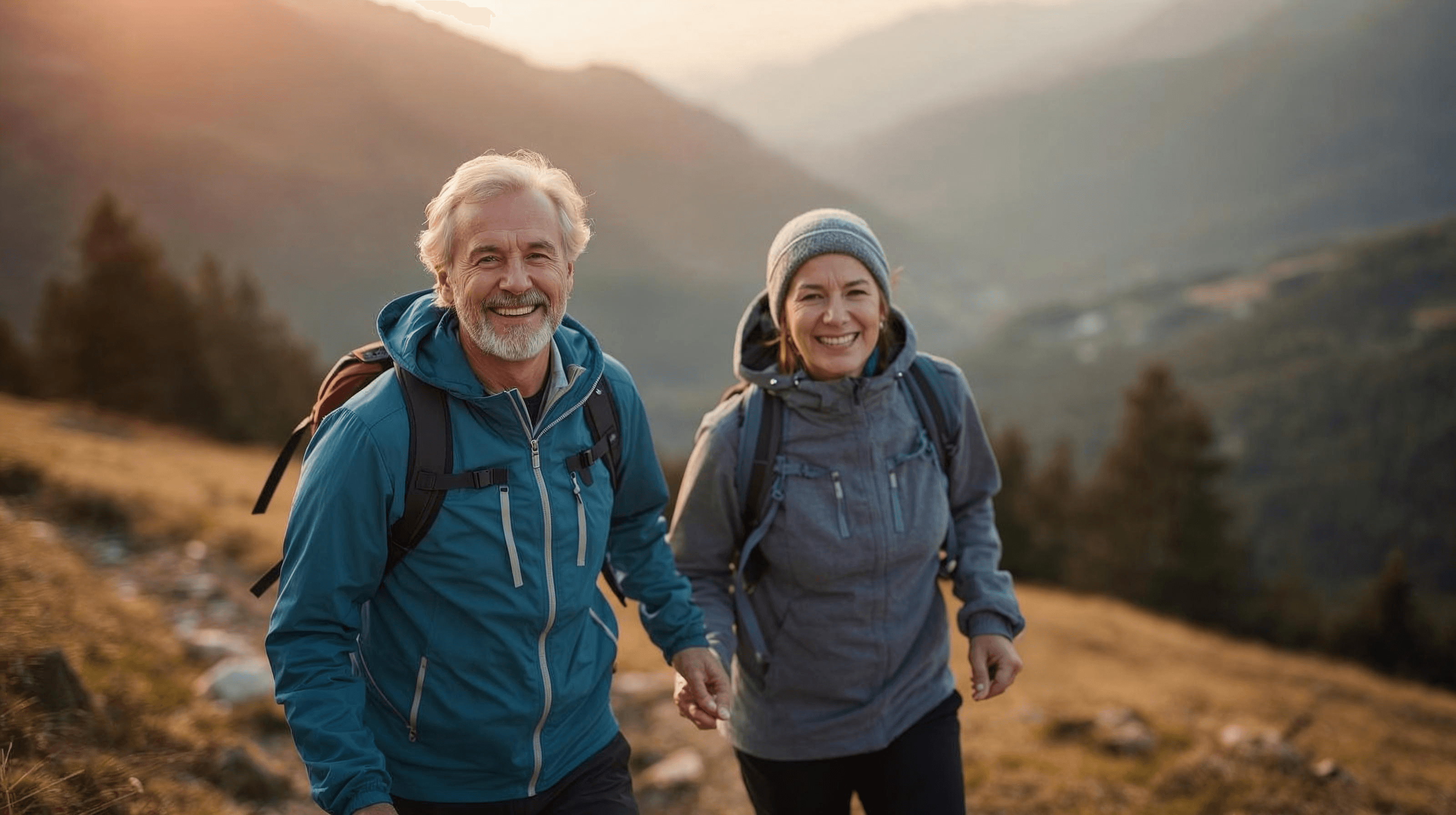 Retired couple hiking